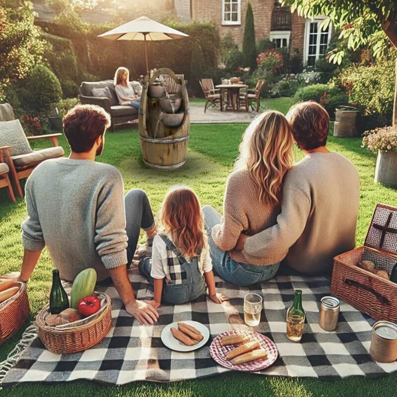 Dekorační fontána v dřevěném a elegantním stylu